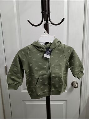 Baby Boy's 18 Months Okie Dokie Willow Green Fleece Dinosaur Jacket With Hood